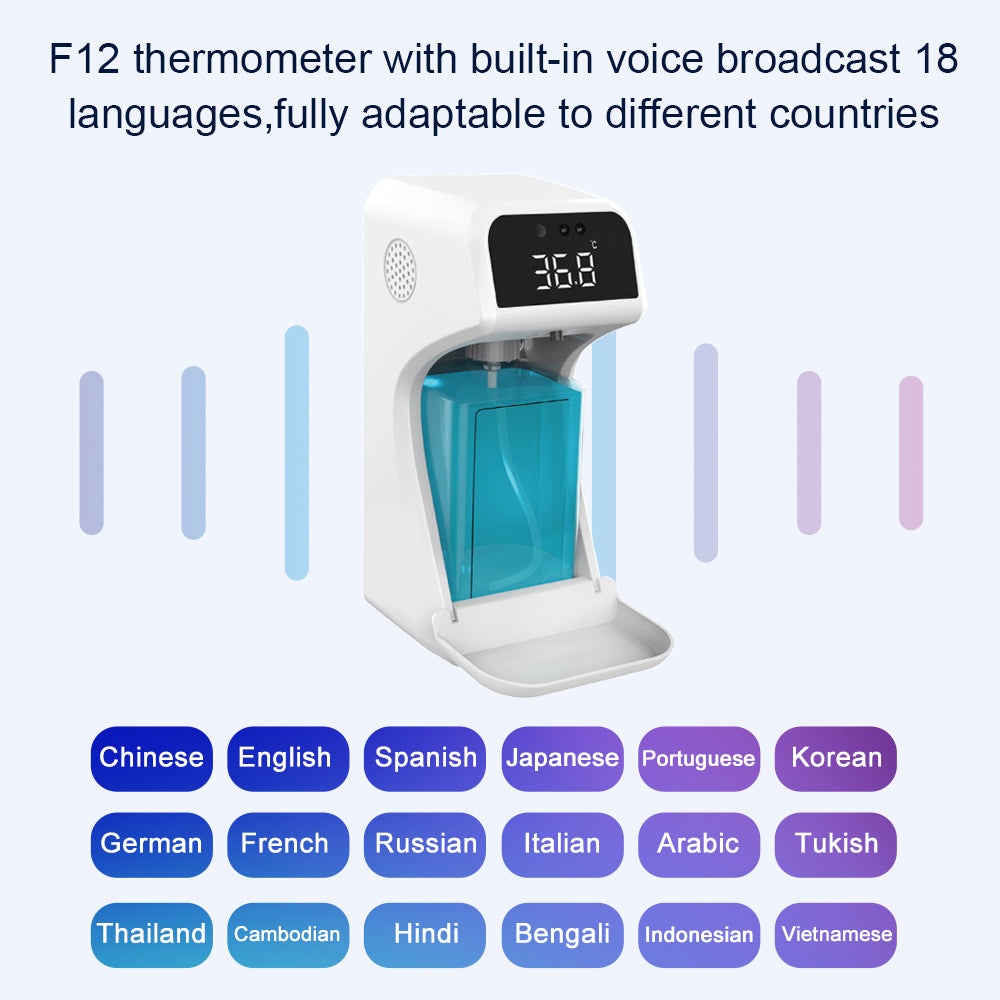 Automatic Touch Free Thermometer Alcohol Spray Sanitizer Soap Dispenser