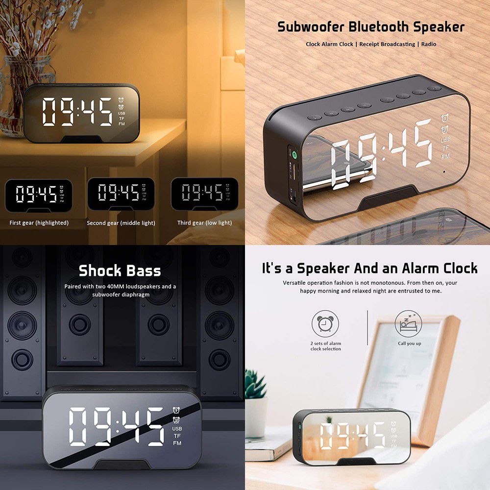 Boombox Mirror Alarm Clock BT-Speaker & Radio