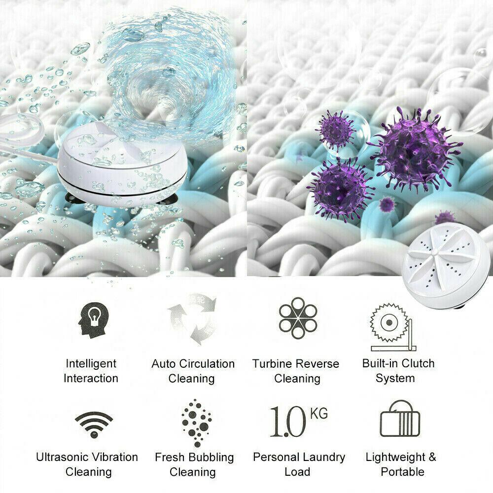 Portable Mini Washing Machine Ultrasonic Turbine Clothes Washer for Travel Home