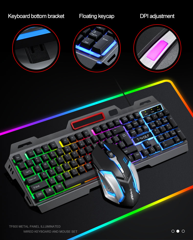T-WOLF TF600 Metal Gaming Keyboard and Mouse Set