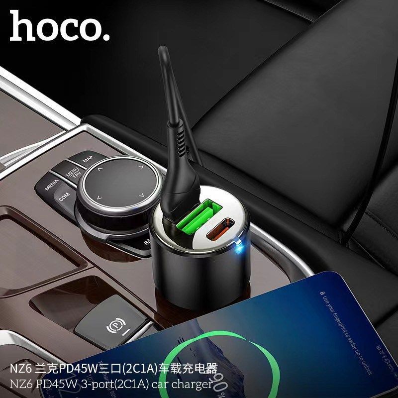 Hoco NZ6 PD+QC 3.0 3 Port 45W Car Charger With Type C To Lightning Cable