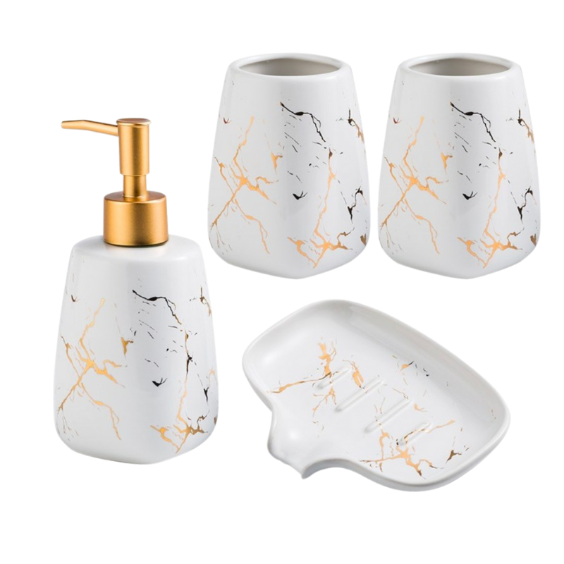 Soap Dispenser, Dish and Utility Holder Bathroom Set β Marble Print