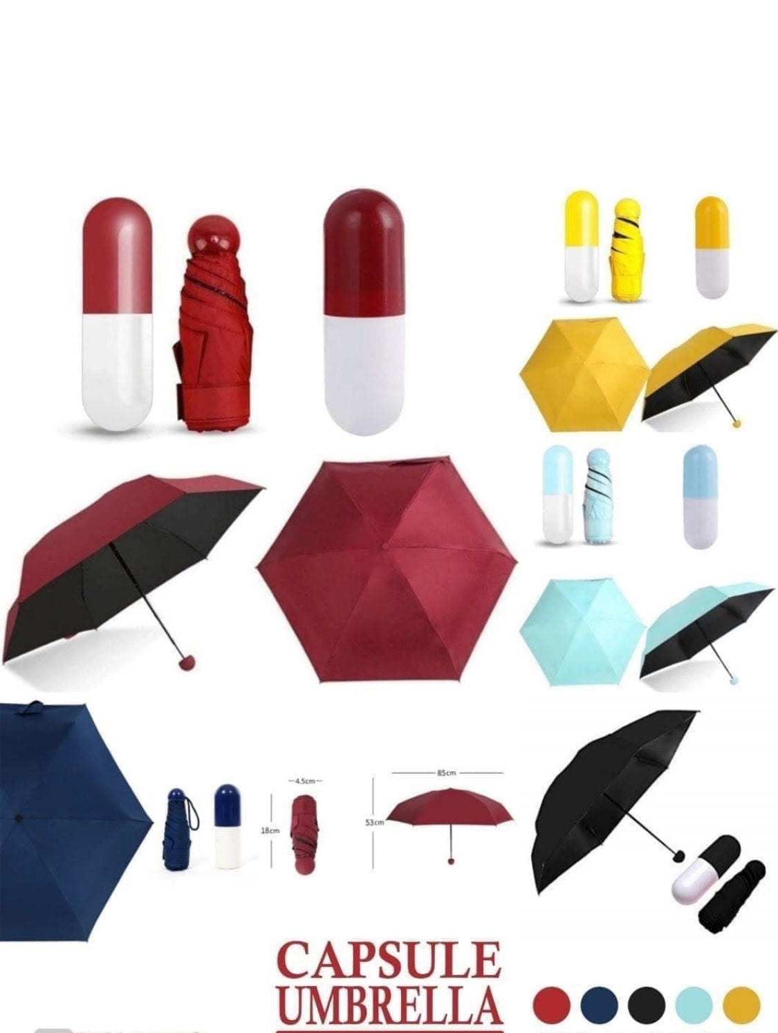 7" Mini Folding Umbrella With Cute Capsule Case -Multi Color