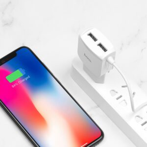 Wall charger βC59A Mega joyβ dual USB port EU with built-in wire