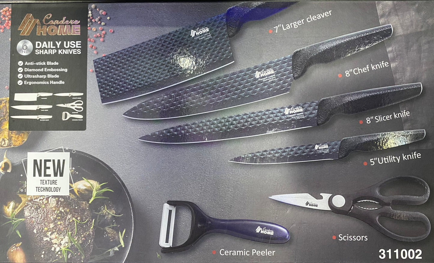 Condere Home | 6 piece Non-Stick Knife Set - Black