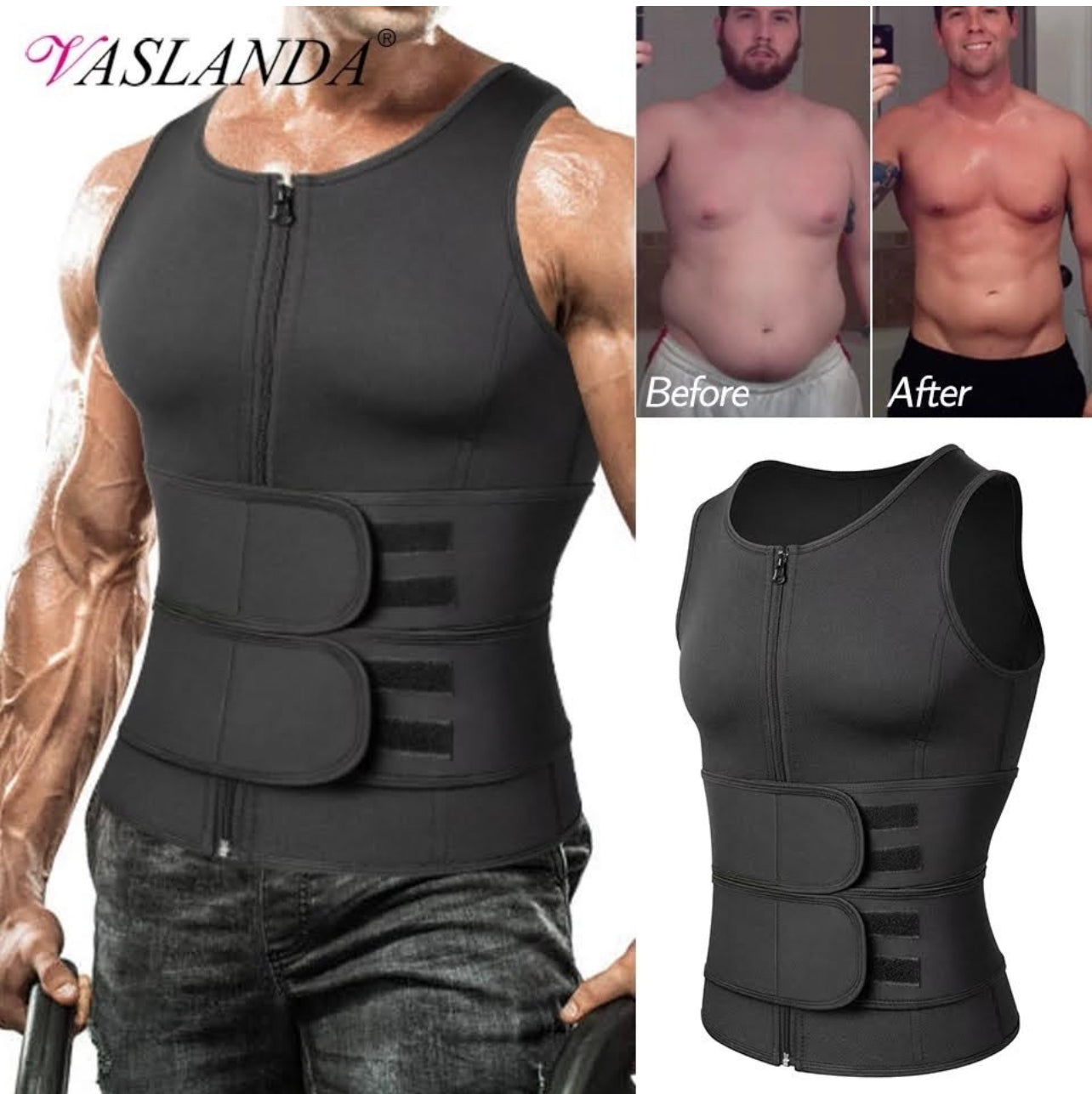 Men Neoprene Sauna Vest Sweat Body Shaper Waist Trainer Fat Burner