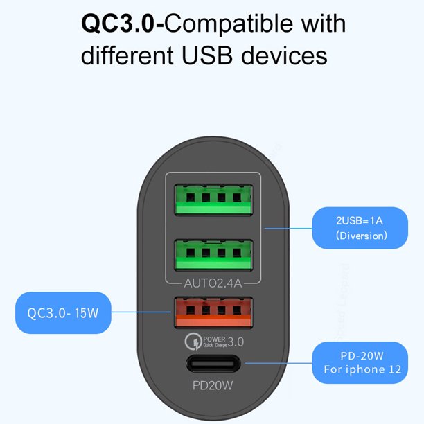 3USB/20W fast charger mobile phone Multi-port USB with PD charger