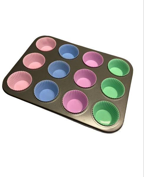 Muffin Cupcake Silicone Baking Cups With Tray 12pc