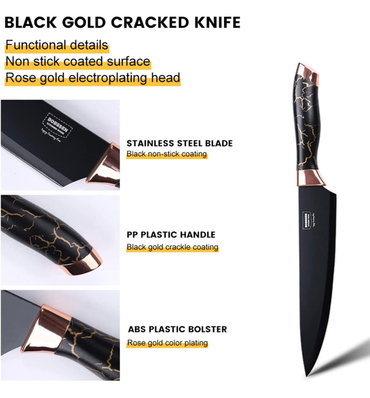 Kitchen Knife Set, 7-Piece Knife Block Set with Block Self Sharpening, High Carbon Stainless Steel Cooking Chef Knife Set Black Nonstick Coating & Ergonomic Handle