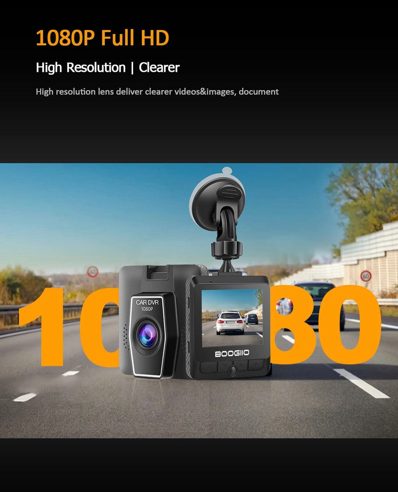 Dash Cam Front with 2.4" IPS Screen, BOOGIIO 1080P Dash Camera for Cars, Small Driving Recorder with G-Sensor, Parking Monitor, Loop Recording, Evidence Preserve, Motion Detection