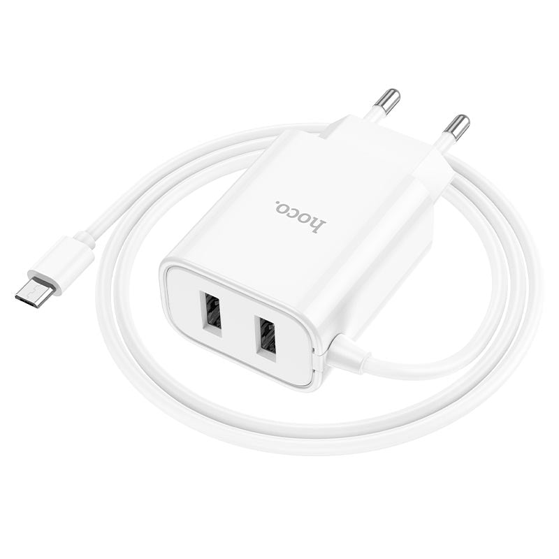 Wall charger βC103A Courserβ EU dual-port with built-in cable