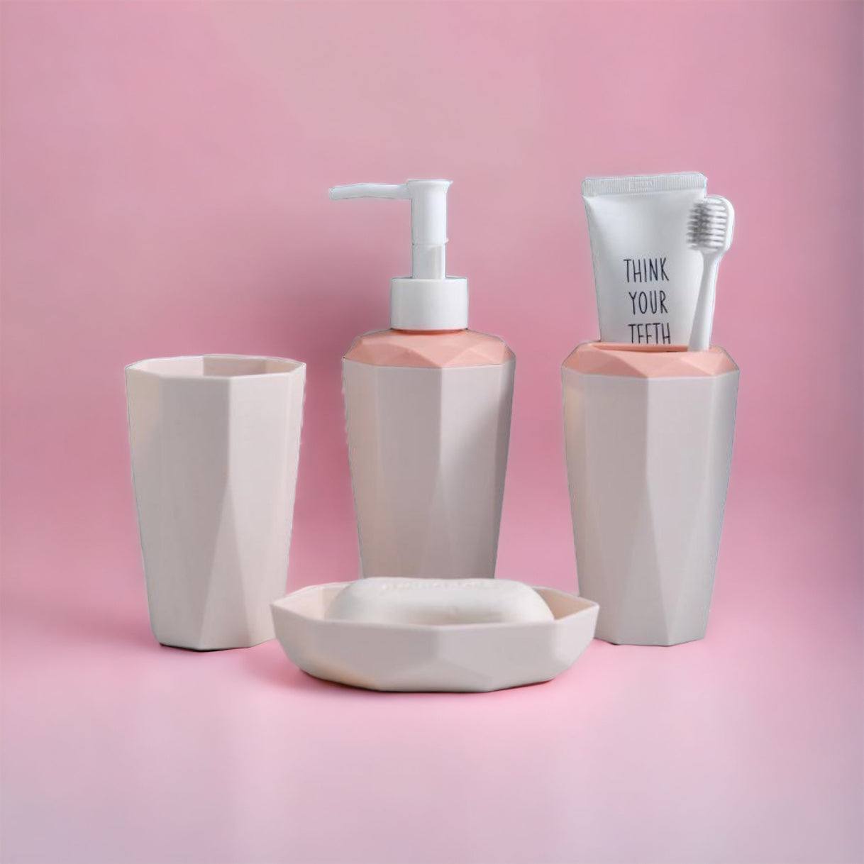 4pcs Plain Lotion Dispenser & Gargle Cup & Soap Box Set
