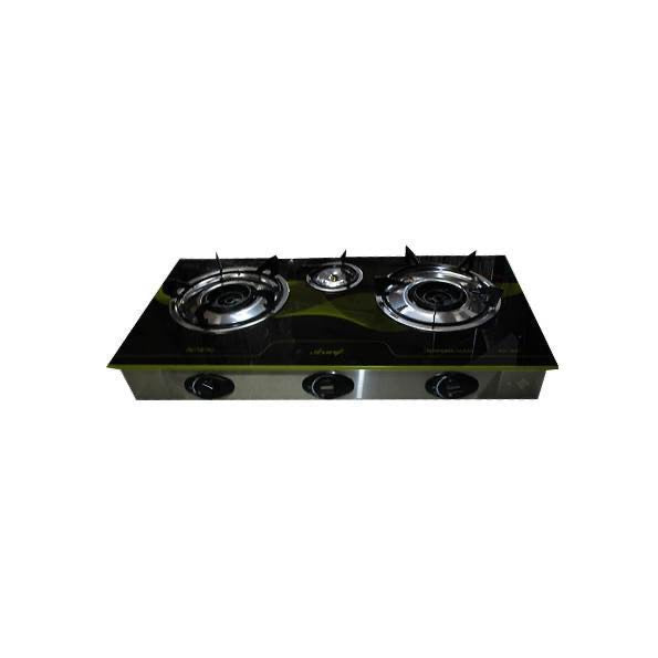 3Burner Tempered Glass Panel Gas Stove with Heat Distribution Plate