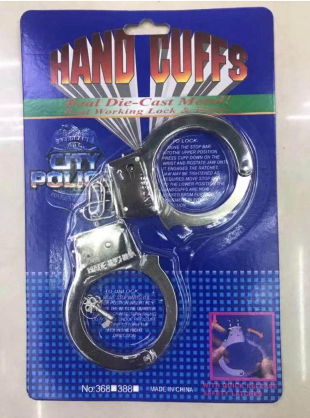 Diecast Metal Handcuffs Blister Carded