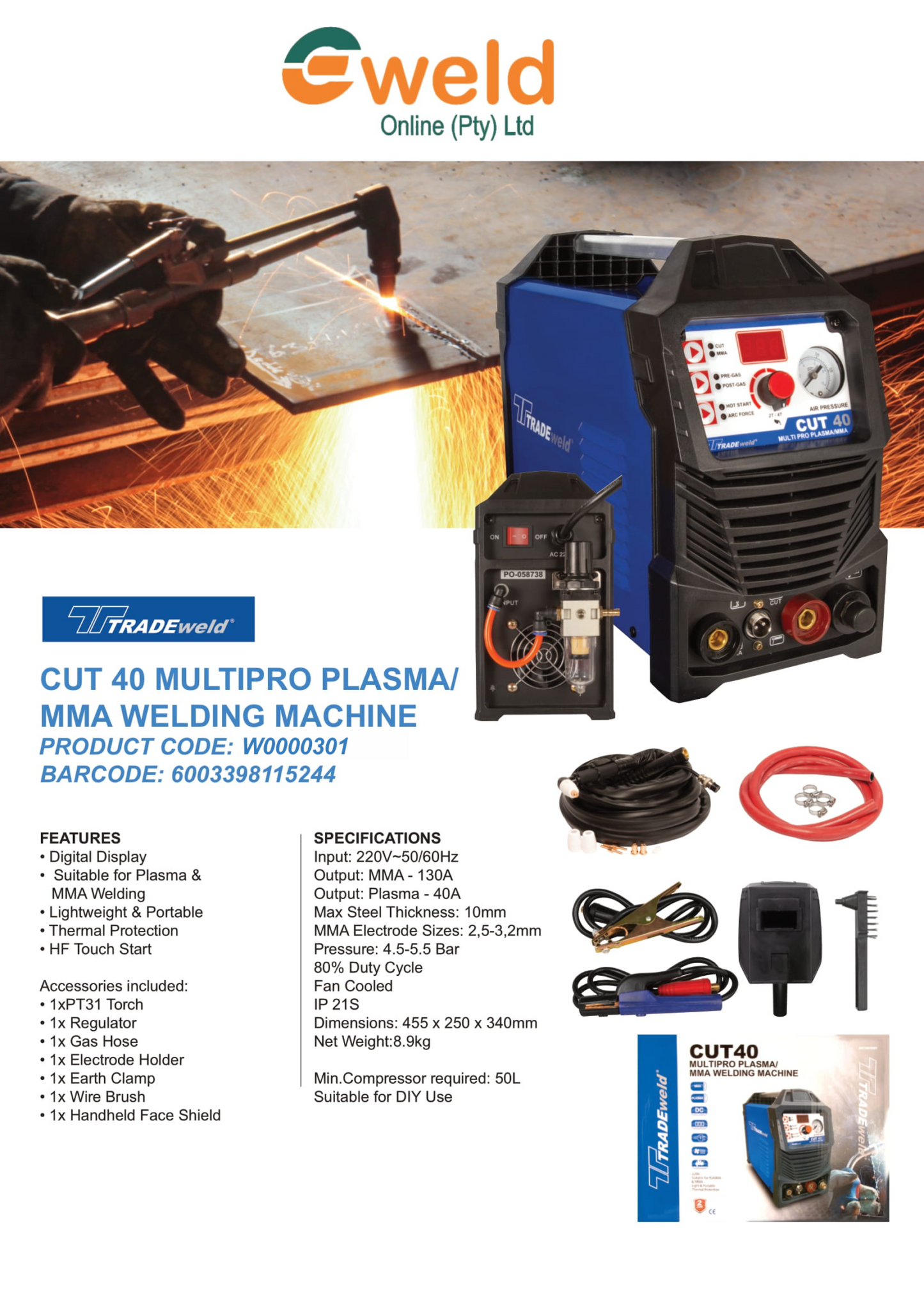 Tradeweld Cut 40 Multipro Plasma MMA Welding Machine