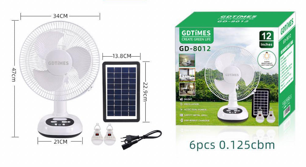Solar Recharging Fan 12β Inc Light