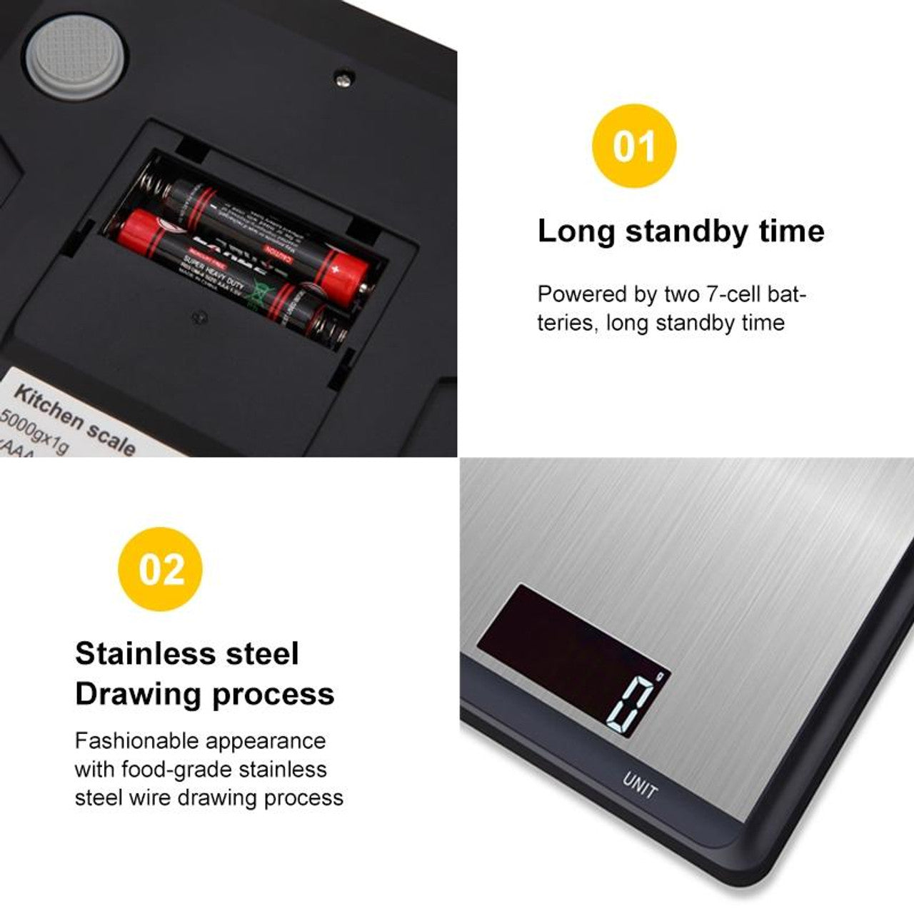 5kg/1g Stainless Steel Kitchen Scale Household Food Electronic Scale (White)