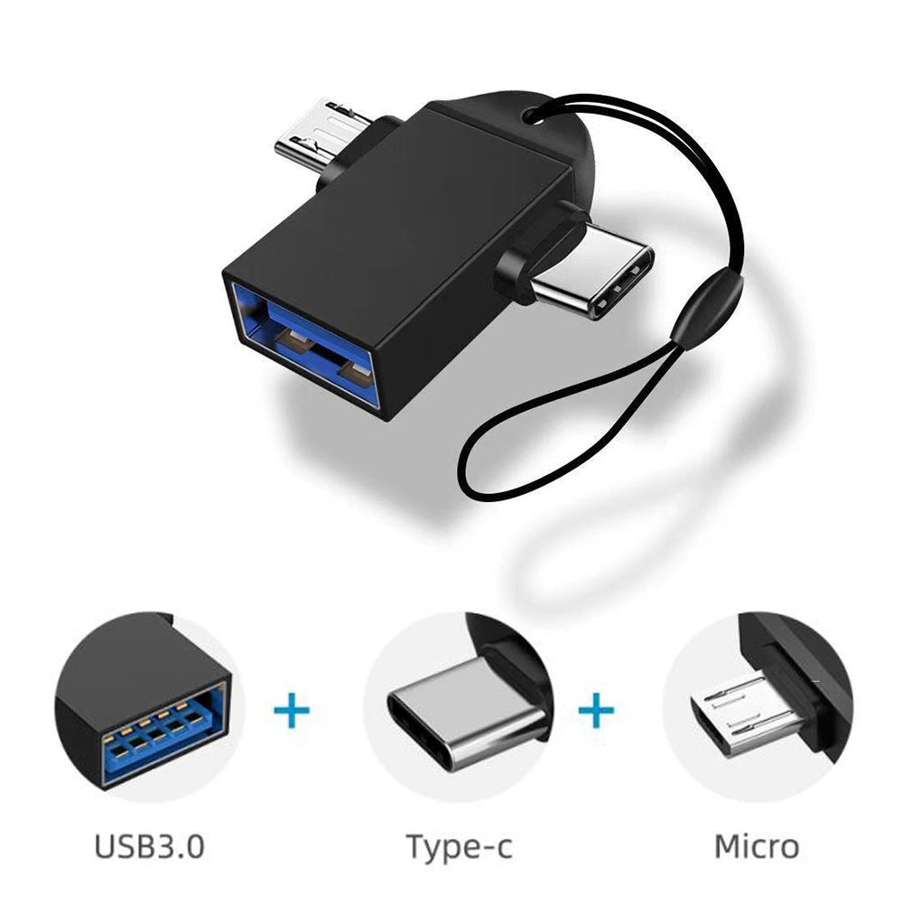 Mini Type-C and Micro USB 2-In-1 OTG Adapter USB Converter