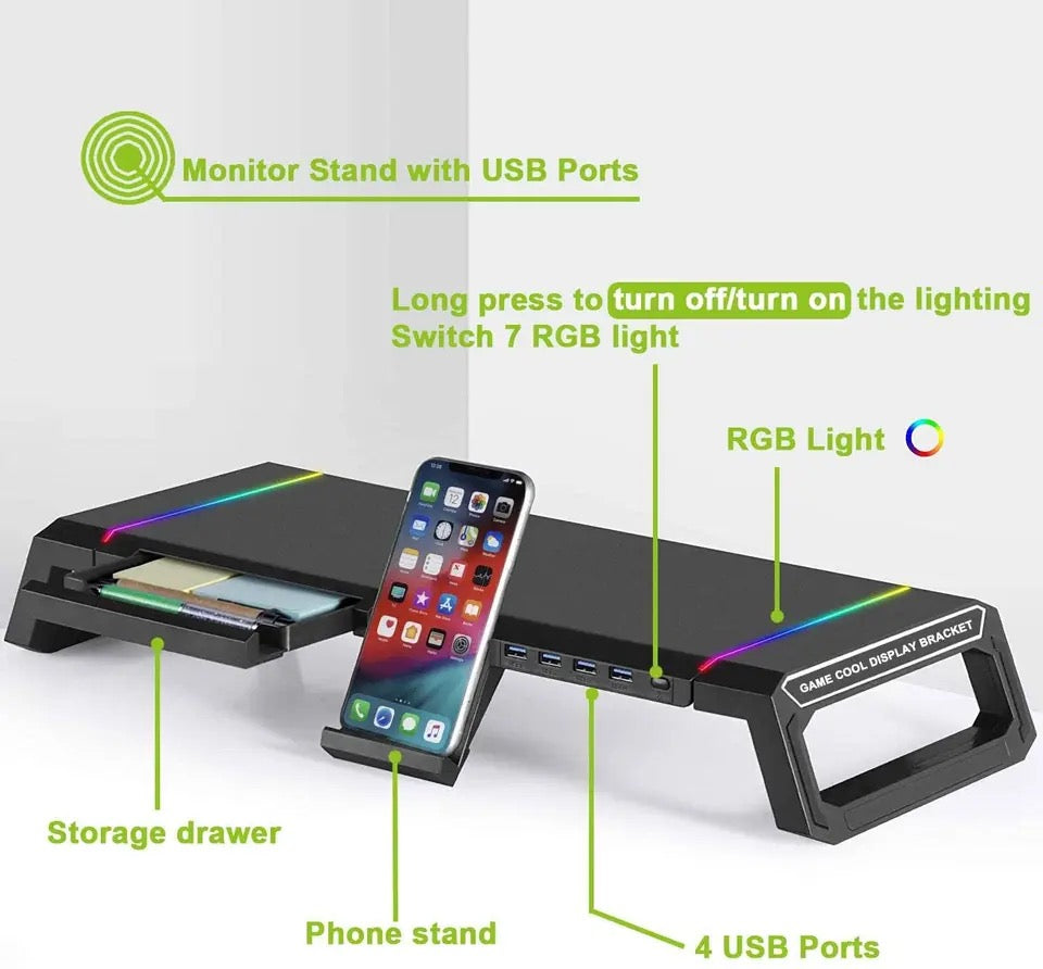 Monitor Increased Rack Laptop Stand With RGB Lighting 4 x USB2.0