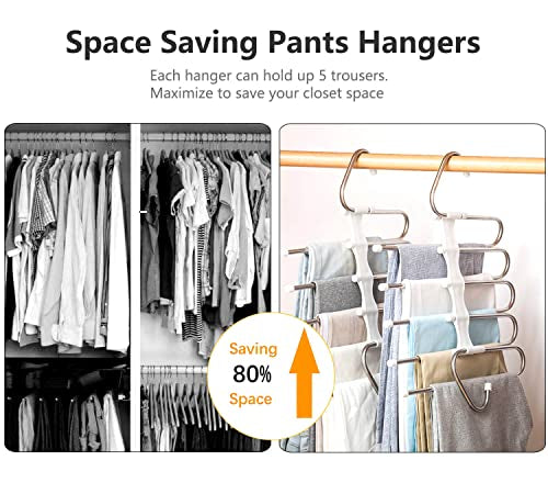Steel Clothes Pants Hangers ,Anti-Slip Design,Clothes Closet Storage Organizer for Pants Jeans Trousers Skirts Scarf (White)