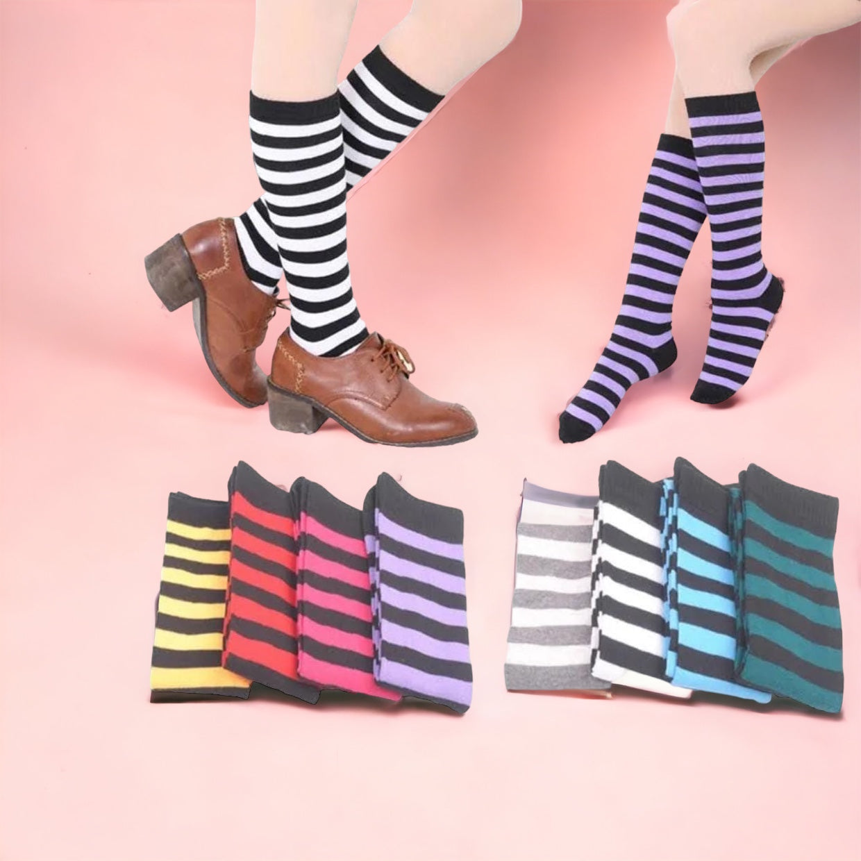 Women's Striped Thigh High Socks