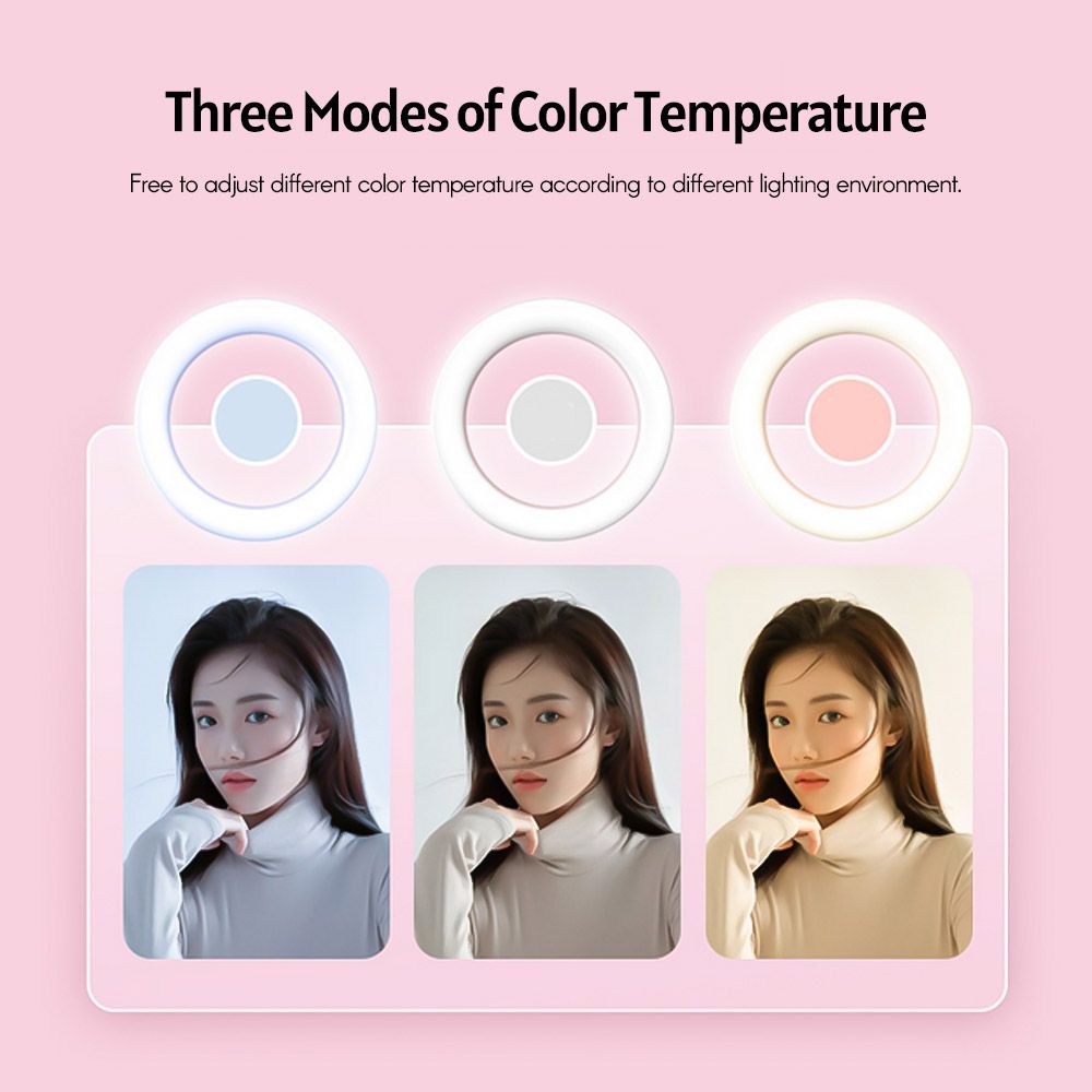 LED Ring Light Desktop Makeup Lighting with Mirror and Cellphone Holder -White