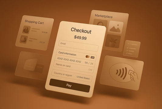 Online checkout screen with payment details and shopping cart.