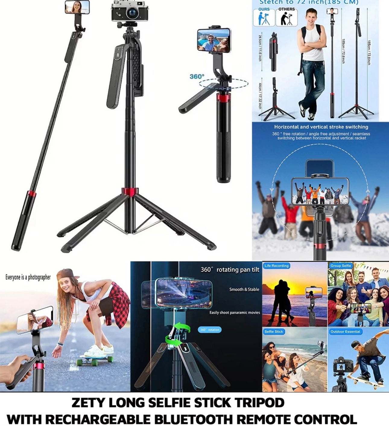 Mtech Zety Long Selfie Stick Bluetooth