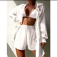 Casual Outfits for Women 3Piece Sets Office Work Beach Holiday Plain Color Shirt Suit Loose Sun Suit Casual Beach Swimsuit Cover up.