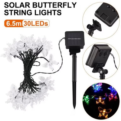 Butterfly Solar String Lights Outdoor 30 Led Multicolor Waterproof Solar Powered Fairy Lights 8 Modes Decorative Lights for Patio Garden Yard Fence Wedding Christmas Party