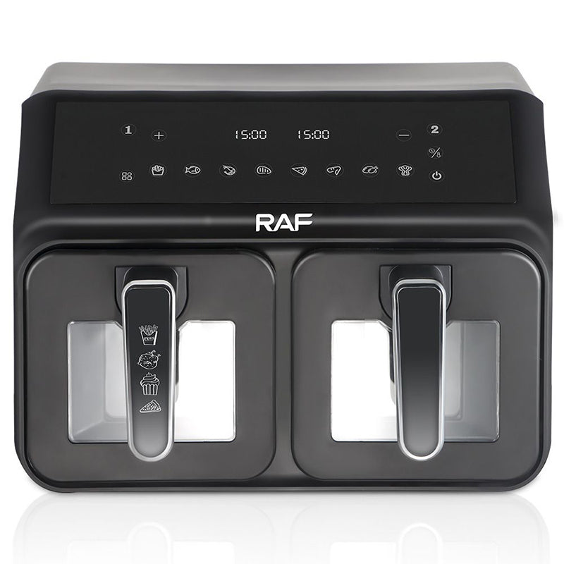 RAF Two Pan Digital Air Fryer 2200W - 9L Capacity, Dual Cooking Baskets, 9 Cooking Programs, Oil-Free Professional Air Fryer