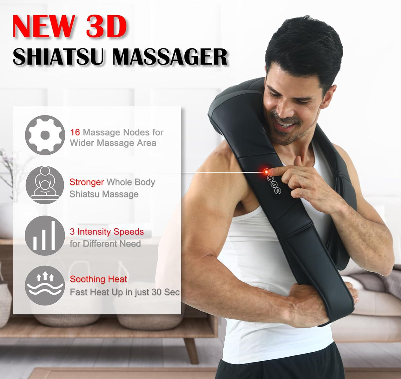 3D Massagers for Neck and Back,Neck Massager with Heat,Heated Neck and Shoulder Massager for Pain Relief Deep Tissue,Shiatsu Neck and Back Massager for Neck Back Shoulder Leg