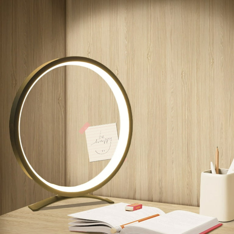 Modern Circle Nightstand Lamp,LED Warm Light Table Lamp for Bedroom Bedside,3 Colors Metal Desk Lamp for Living Room,Dimmable Reading Table Lights for Night Stand on Side & End Tables
