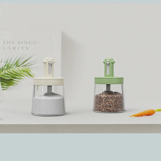 Retractable Spice Jar With Airtight Spoon Lid Seasoning Container GREY