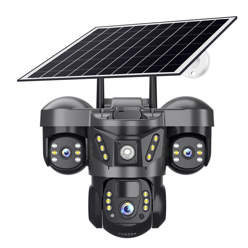 Solar Powered 4-Lens 360° PTZ Wireless Security Camera With Panel