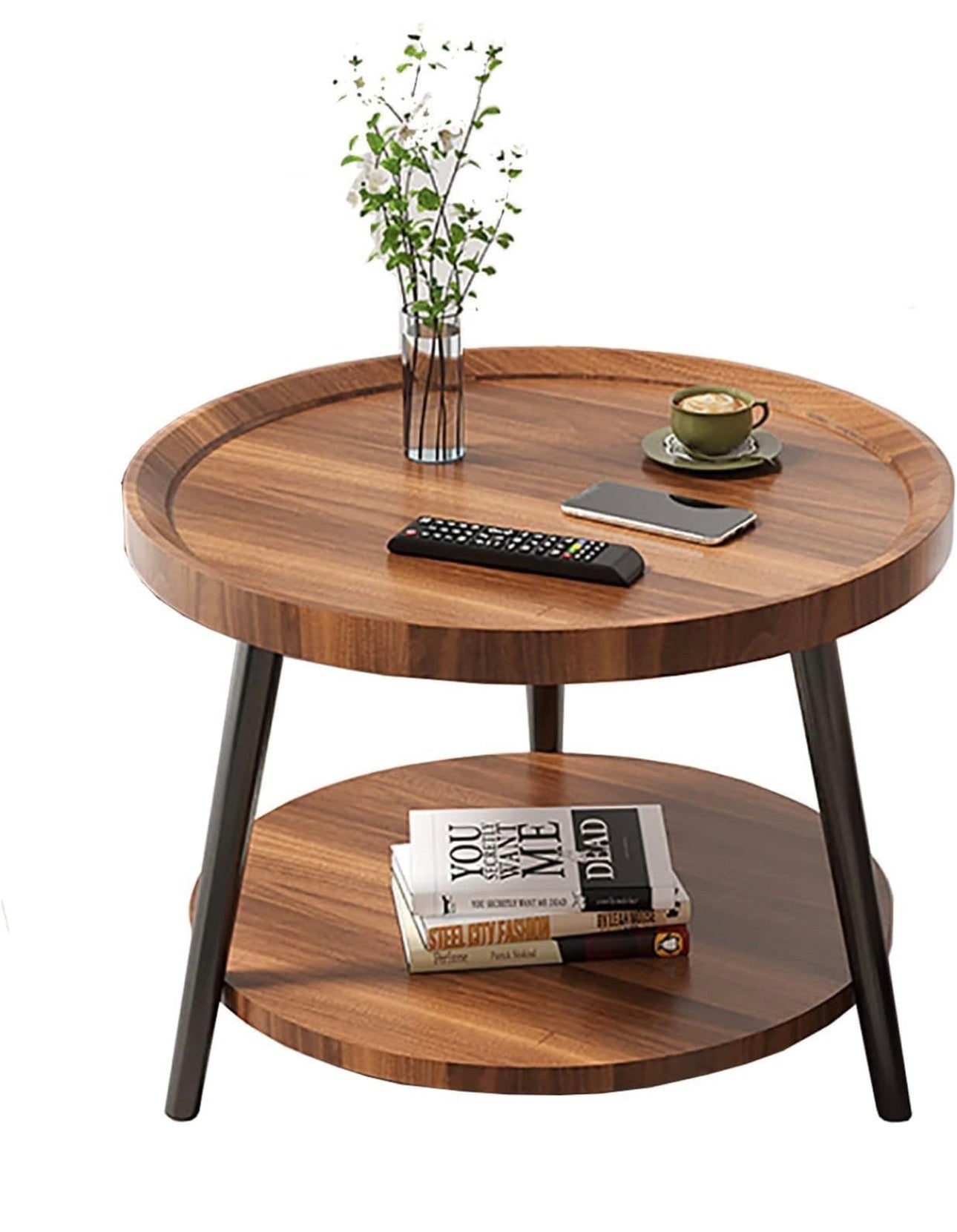 MFurn Modern Double-Layer Round Coffee Table, For Living Room, Sofa Side Table, Bedside Table - Ideal For Balcony, Corner Table, Tea Table - Sleek Design