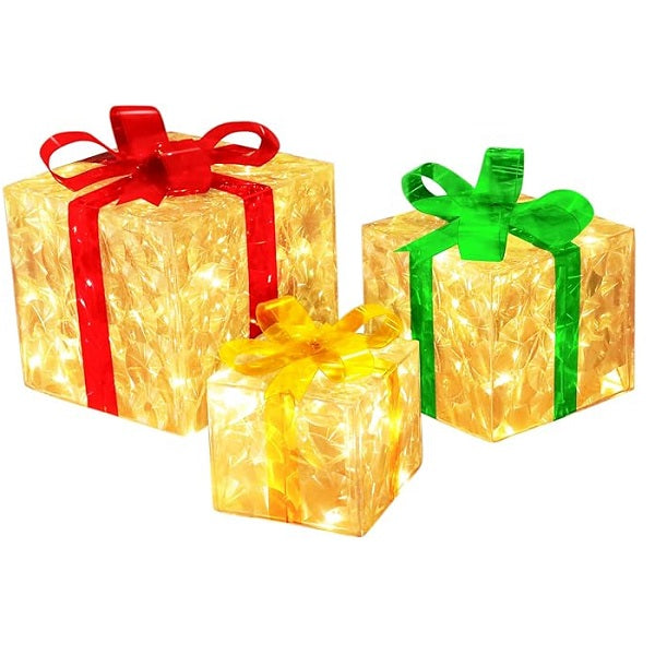 Christmas Set of 3 Gift Boxes With Warm White LED Fairy Light