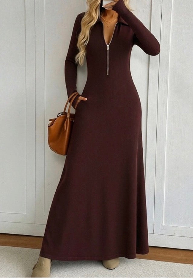 Ladies Long Sleeve A-Line Maxi Dress-Various Colours