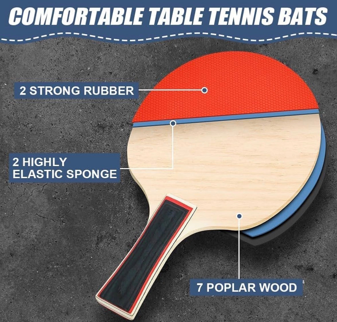 MSPORTZ Table Tennis Bats, Wooden Table Tennis Set | Portable Table Tennis Set, 2 Table Tennis Bats, 3 Ping Pong Balls & Carry Bag, for Outdoor/Indoor Daily Practice & Competitions