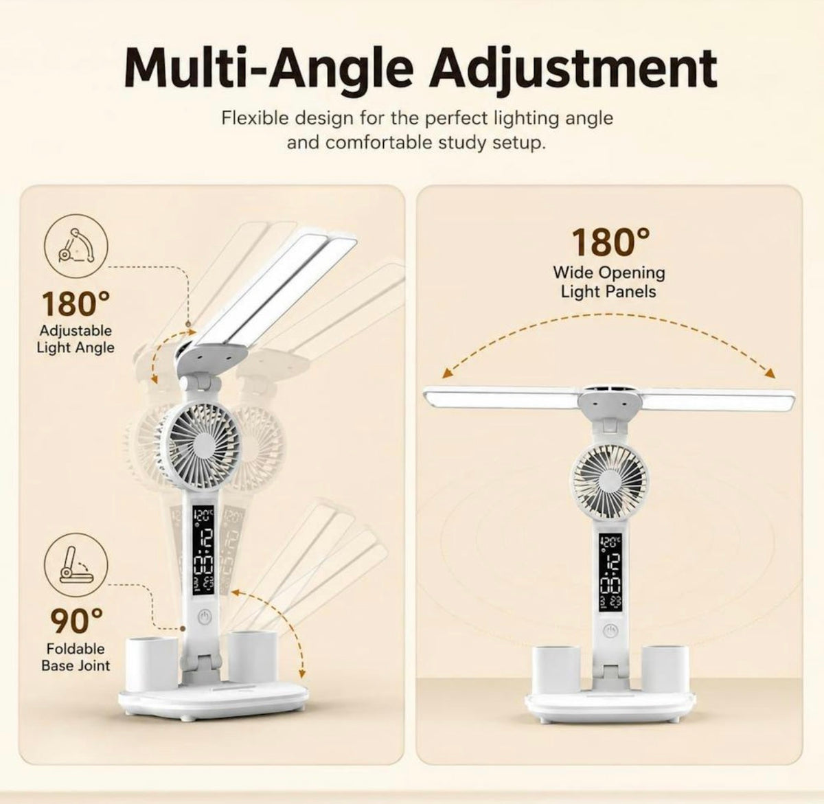 MTech 4-1 Table Lamp with Fan Pencil Holder Double Head Office Lamp USB LED Desk Lamp Plug in Home & Garden | Lamps, Lighting & Ceiling Fans