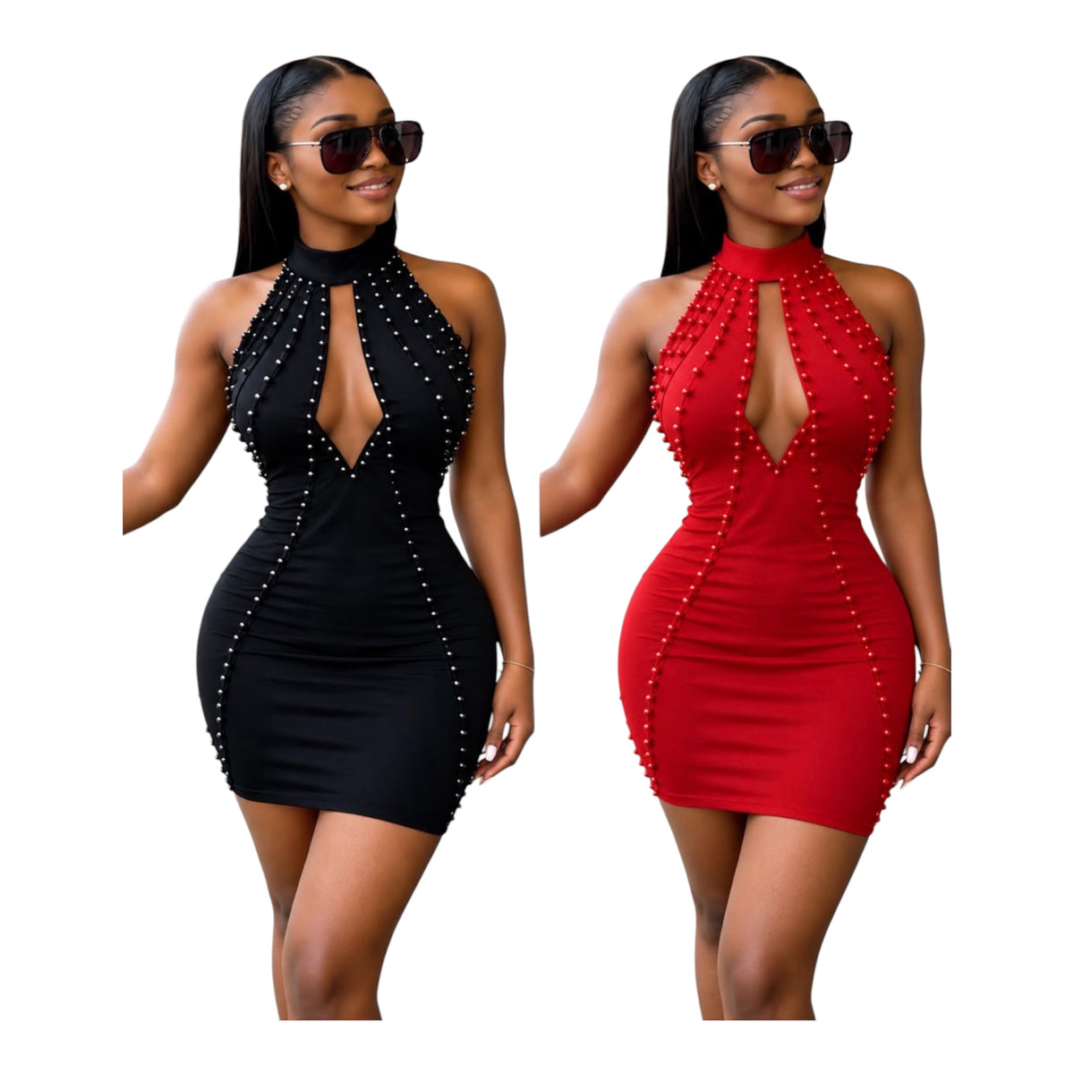Ladies Stylish Studded Pearl Mini Dress-Various Options