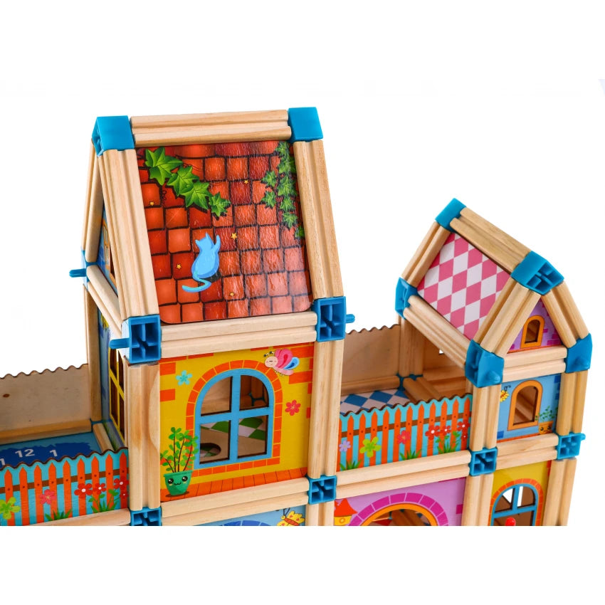 Kids DIY Children's Multi-functional Building Blocks Interactive Educational Wooden Doll House 268pc