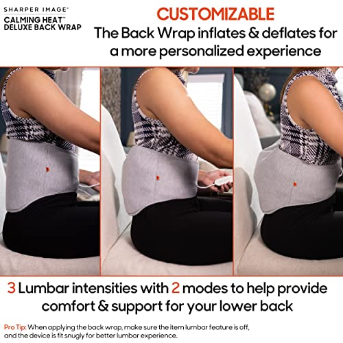 Calming Heat Back Wrap Deluxe by Sharper Image- Cordless Electric Back Heating Pad, Inflatable Lumbar, Soothing Heat & Vibration- 27 Settings 3 Heat, 9 Vibration, 3 Lumbar Includes Portable Power Pack