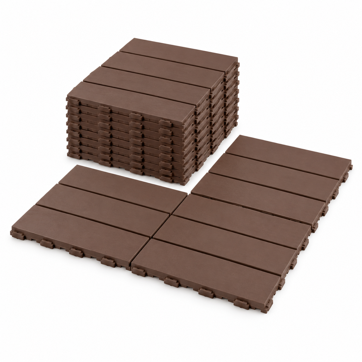 MHome Wood-Plastic Composite Non-Slip Outdoor Decking Tiles 10pc Pack