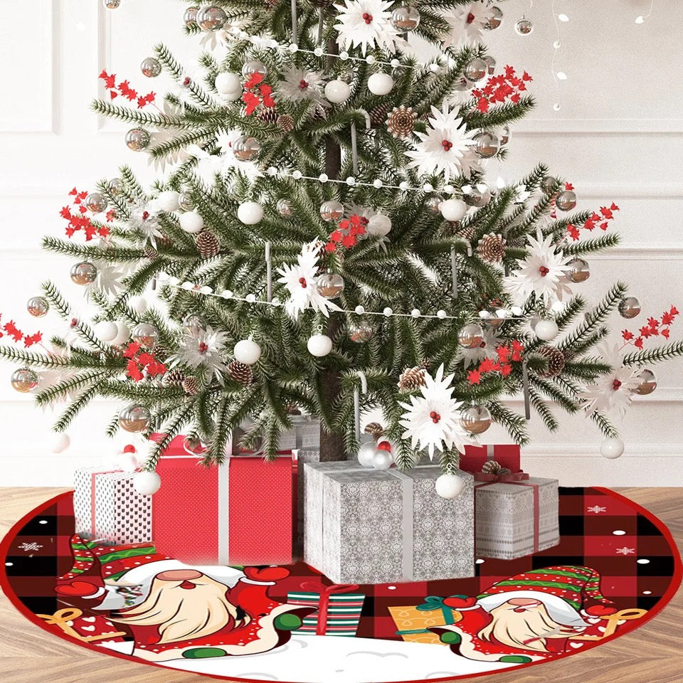 Christmas Tree Skirt Exquisite Print Anti-fade Comfortable Soft Large Area Scene Layout Bowknot Lace Up Party Decoration Xmas Tree Floor Mat