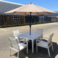 MFurn Zanele Inspired White 6pc  Outdoor Dining Set With Aluminium Frame Inc Umbrella+Base