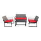 MFurn Maggie Inspirations 4-Piece Black Patio Conversation Set with Red Cushions