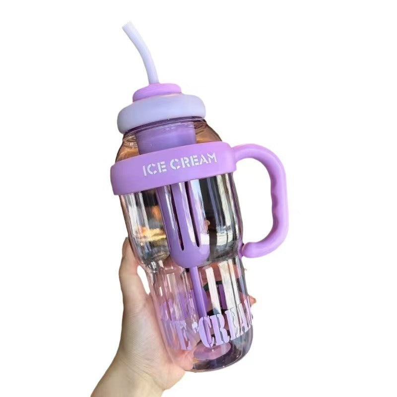 Portable Plastic Water& Icecream Bottle 1200ml With Tea Infuser Straw