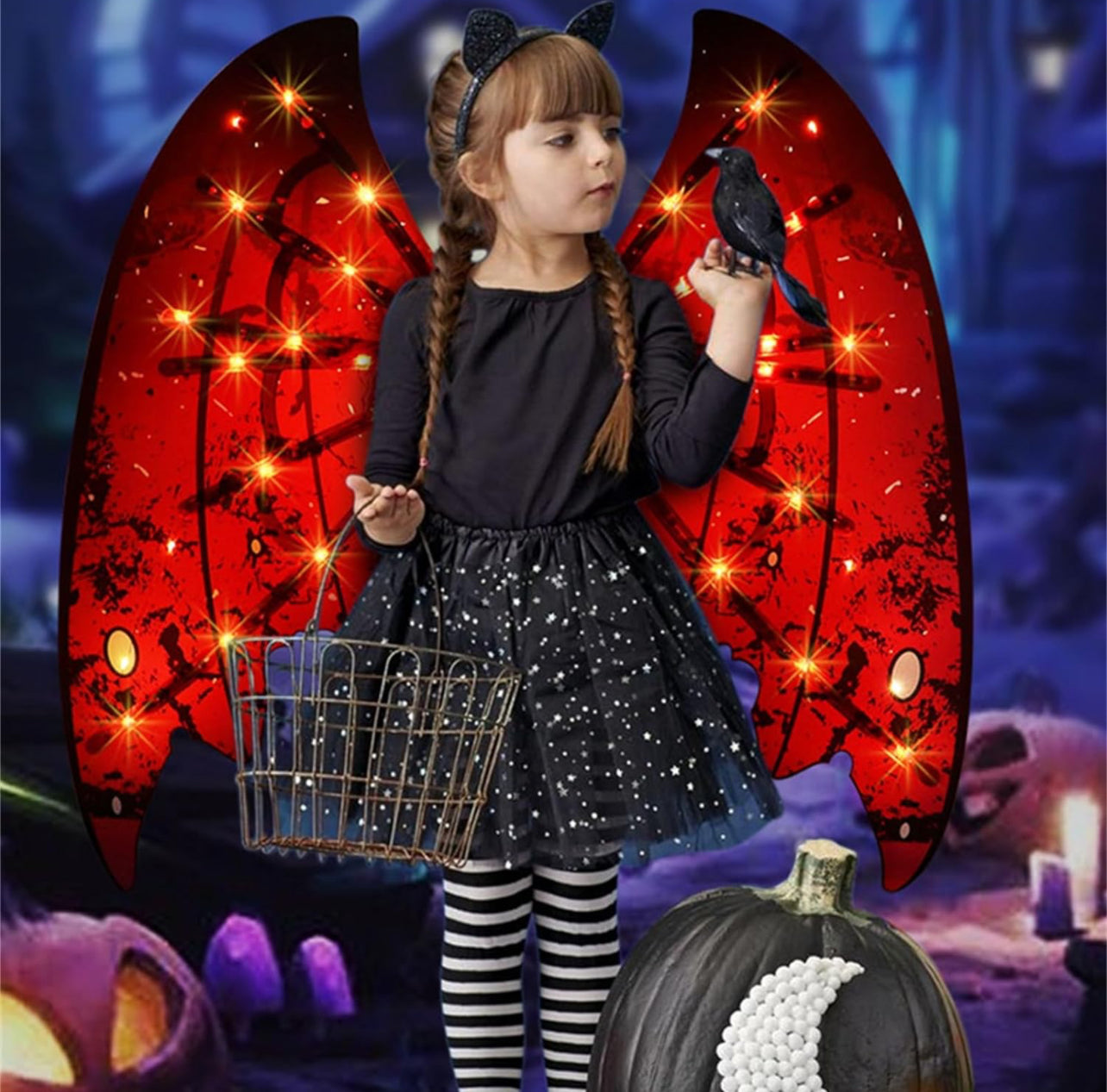 Fairy Wings with LED Lights for Kids Girls,Demon Wing Angel Wing Halloween Costume Birthday Party Favors