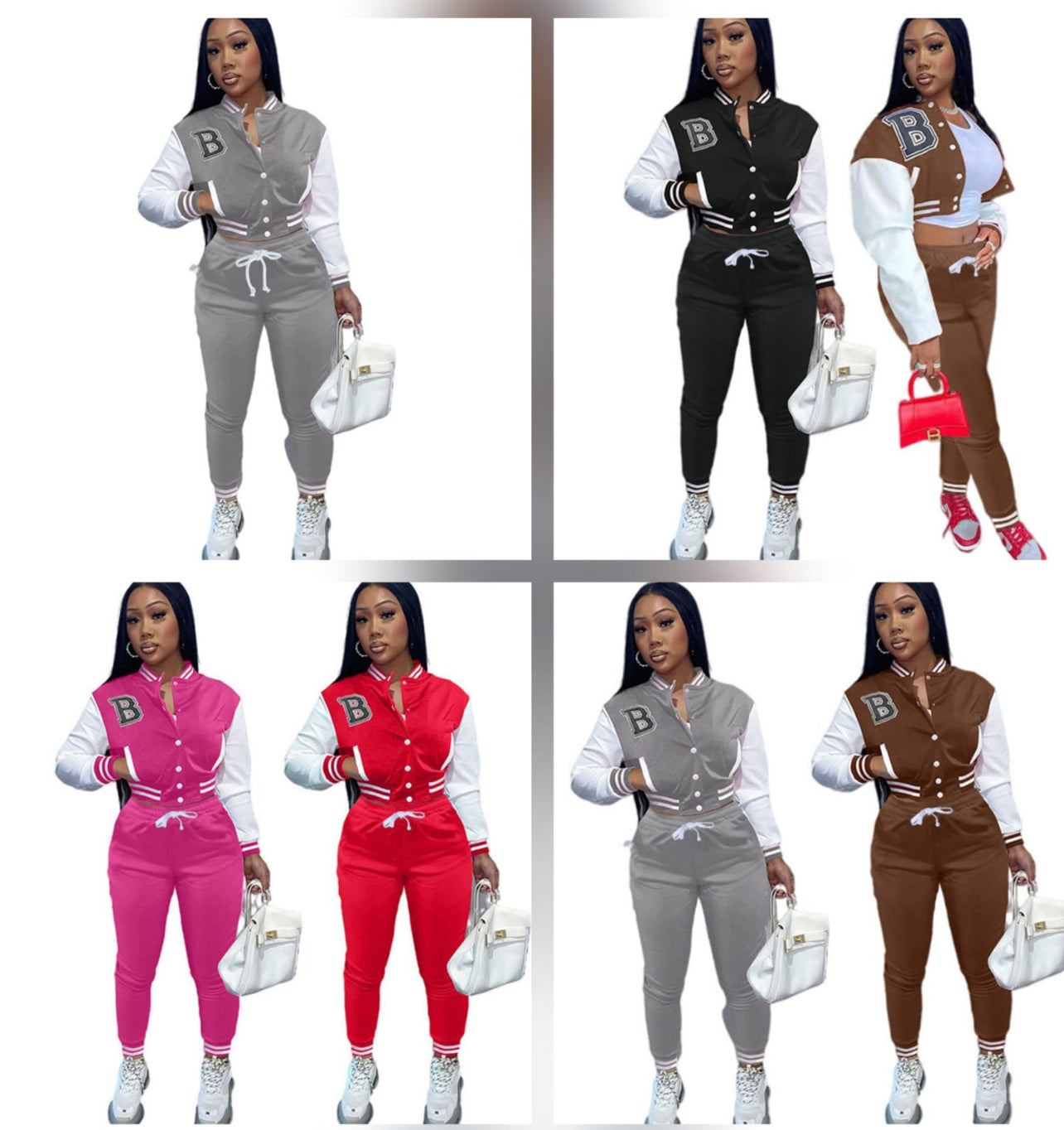 Ladies Trendy Baseball Uniform 2 Piece Set Tracksuits- Various Colour Options Available